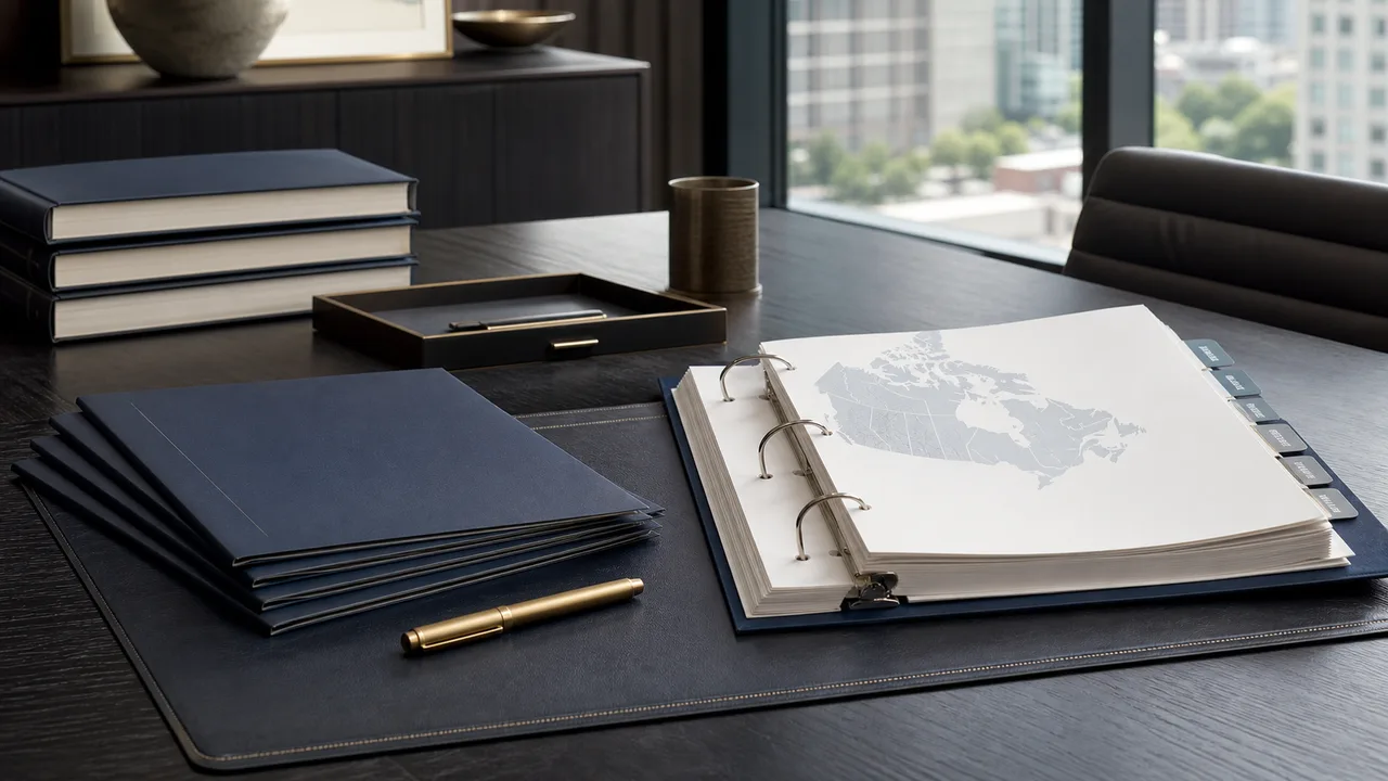 Canadian arbitration reference materials arranged on a conference table