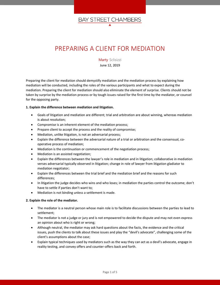 First page preview of Preparing a Client for Mediation
